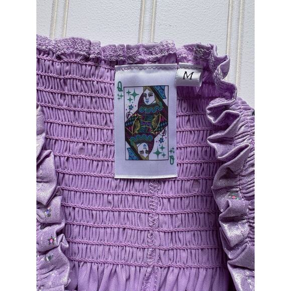 QUEEN OF SPARKLES GLITTER HEART SWING SHORTS IN LILAC SZ MEDIUM - Picture 6 of 6